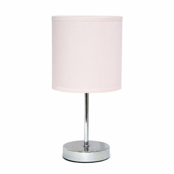 Creekwood Home Traditional Petite Metal Stick Bedside Table Desk Lamp in Chrome with Fabric Drum Shade, Blush Pink CWT-2003-BP